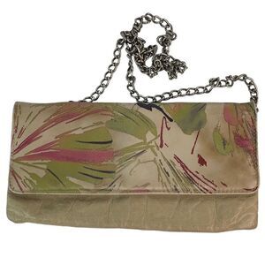 MAURIZIO TAIUTI Genuine Leather Crossbody Chain Strap Clutch Handbag Beige Sz S